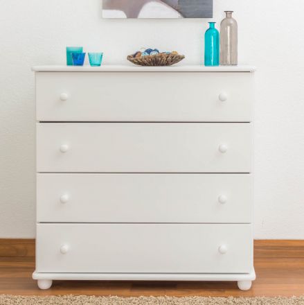 4 Drawer Chest Junco 143, solid pine wood, white varnished - H100 x W100 x D42 cm