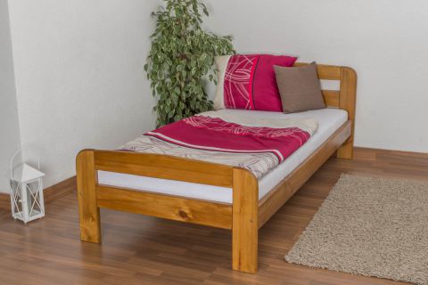 Single bed A6, solid pine wood, oak finish, incl. slatted frame - 90 x 200 cm