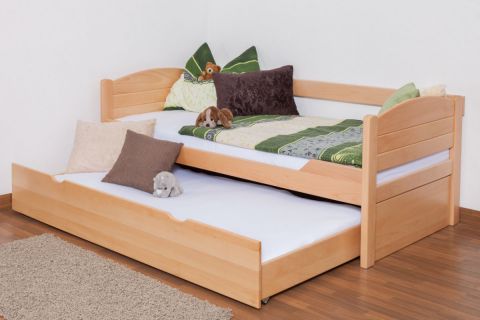 Single bed / Storage bed "Easy Premium Line" K1/s Full, incl. trundle bed frame, solid beech wood, clearly varnished - 90 x 200 cm