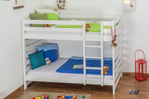 Bunk bed 119, solid beech wood, convertible, white finish - 90 x 200 cm