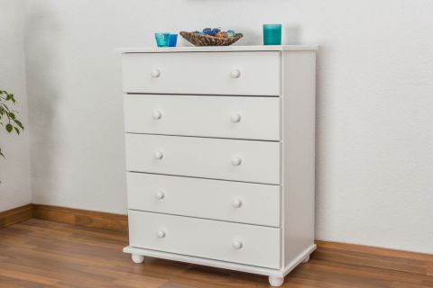 5 Drawer Chest Junco 136, solid pine wood, white varnished - H100 x W80 x D42 cm