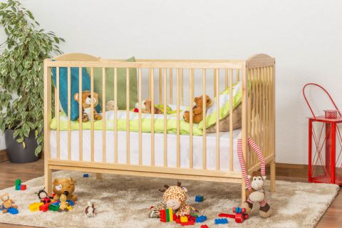 Crib / Children's bed solid, natural pine wood 103, includes slatted frames - Dimensions: 60 x 120 cm