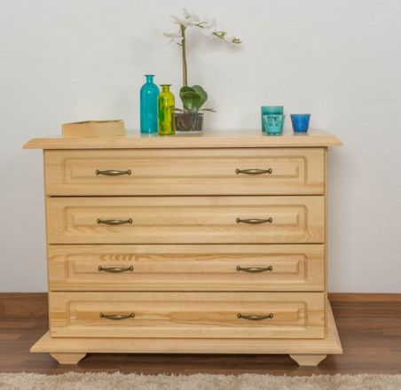 Chest of drawers Pipilo 24, 4 drawer, solid pine wood, clearly varnished – H73 x W96 x D54 cm