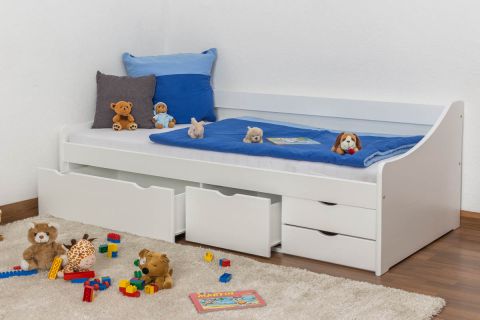 Youth bed/functional bed Pine solid wood white lacquered 94, incl. slat grate - 90 x 200 cm