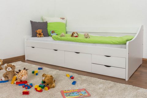 Single bed/functional bed Pine solid wood white lacquered 94, incl. Slat grate - size 90 x 200 cm