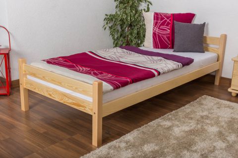Single bed / Day bed solid, natural pine wood 97, includes slatted frame - Dimensions: 90 x 200 cm