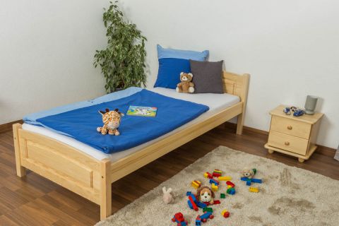 Children's bed / youth bed solid, natural pine wood 80, includes slatted frame - Dimensions: 90 x 200 cm
