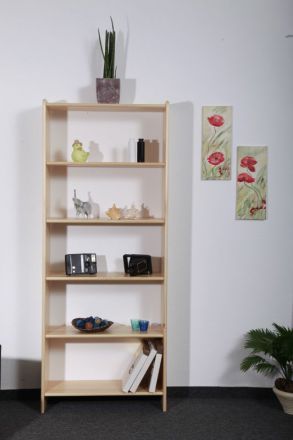 Tall 200cm Basic Bookcase 001, solid pine wood, clearly varnished - H200 x W70 x D30 cm  