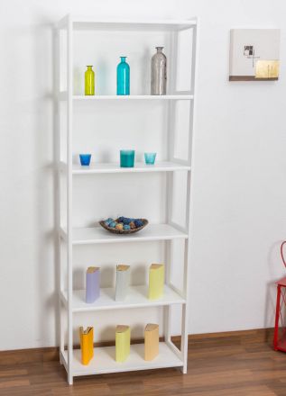Tall 200cm Shelving Unit Junco 54B, solid pine, in a white finish - H200 x W70 x D30 cm
