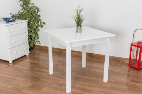 Dining Table Junco 233C, solid pine wood, white finish - H75 x W80 x D80 cm