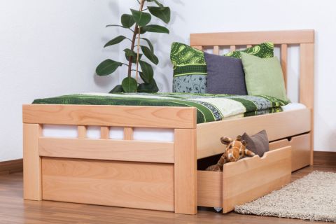 Single bed "Easy Premium Line" K8 incl. 2 drawers and cover plate, solid beech wood, clear finish - 90 x 200 cm