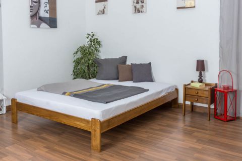 Youth bed solid pine wood oak colored A10, inncluding slatted frame - Measurements 160 x 200 cm