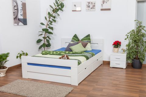 Youth bed "Easy Premium Line" K6 incl. 2 drawers and 1 cover plate, solid beech wood, white - 140 x 200 cm 