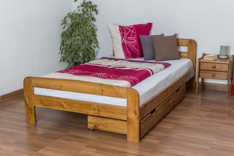 Single bed / Day bed solid pine wood oak colored A6, includes slatted frame - Dimensions 120 x 200 cm
