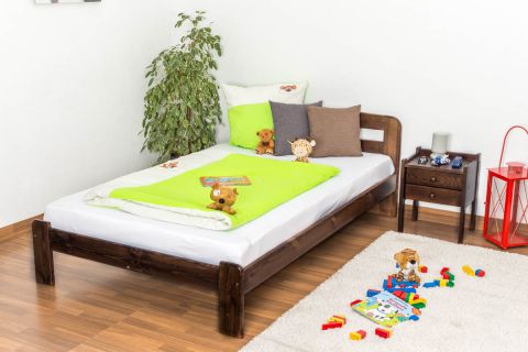 Children's bed / Youth bed solid pine wood nut brown A5, includes slatted frame- Dimensions 120 x 200 cm 