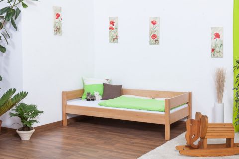 Single bed Benedikt, solid beech wood, clearly varnished, incl. slatted frame - 90 x 200 cm