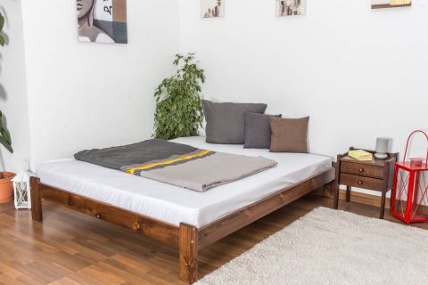 Double bed/guest bed pine solid wood nut colored A10, including slats - Dimensions 160 x 200 cm