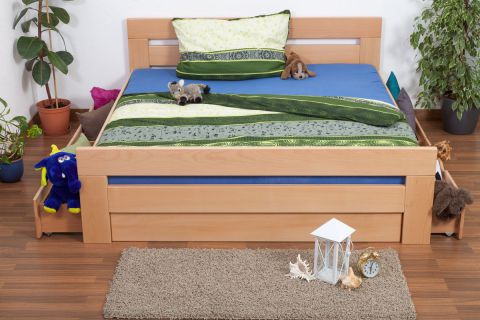 Double bed / Storage bed "Easy Premium Line" K6 incl. 4 drawers and 2 cover plates, solid beech wood, clearly varnished - 180 x 200 cm 