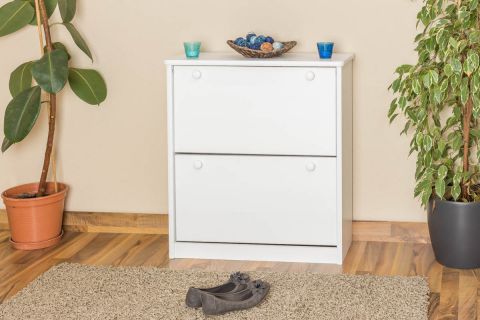 Shoe cabinet solid pine wood, in a white paint finish Junco 214 - Dimensions 80 x 72 x 30 cm