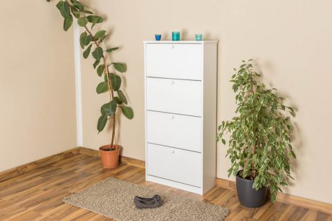 Shoe cabinet solid pine wood, in a white paint finish Junco 210 - Dimensions 150 x 72 x 30 cm