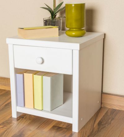 Bedside table solid pine wood, in a white paint finish Junco 127 - Dimensions 43 x 40 x 35 cm