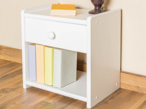 Bedside table solid pine wood, in a white paint finish Junco 126 - Dimensions 40 x 40 x 27 cm