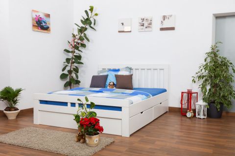Youth bed K8 "Easy Premium Line" incl. 2 underbed drawer and cover plate, solid beech wood, white - 160 x 200 cm