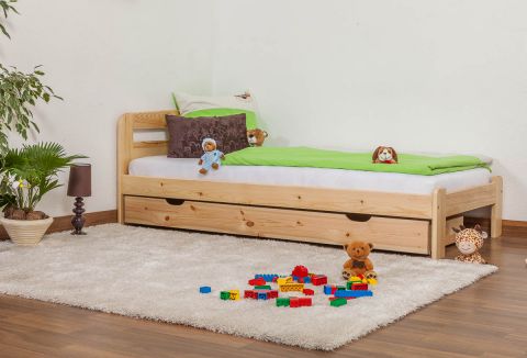 Children's bed / Youth bed A5, solid pine wood, clearly varnished, incl. slatted frame - 90 x 200 cm 