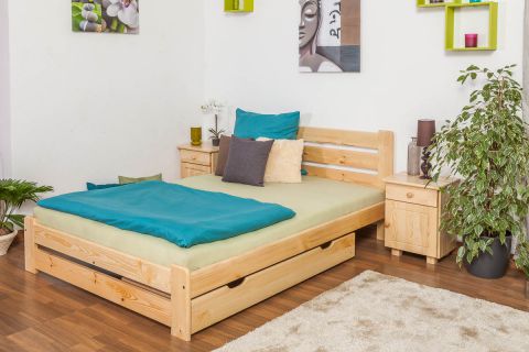 Single bed solid, natural pine wood A24, includes slatted frame - Dimensions 140 x 200 cm