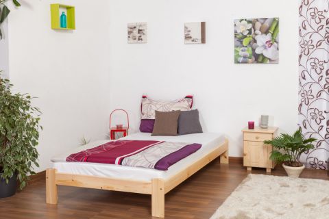 Single bed / Guest bed A10, solid pine wood, clearly varnished, incl. slatted frame - 120 x 200 cm