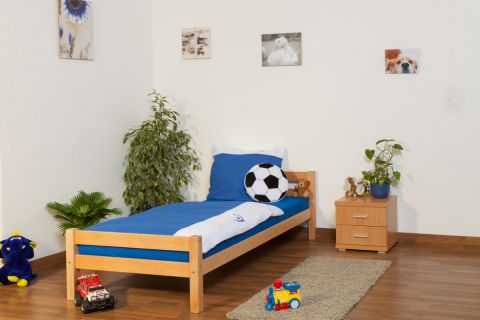 Single bed / Youth bed Markus, solid beech wood, clearly varnished, incl. slatted frame - 90 x 200 cm