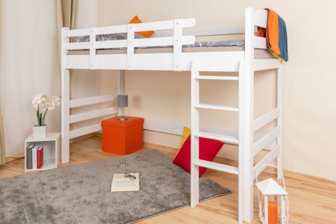 Loft bed for adults "Easy Premium Line" K22/n, solid beech, white - Lying surface: 90 x 200 cm