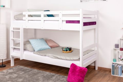 Bunk bed for adults "Easy Premium Line" K20/n, headboard and footboard straight, solid beech wood white - 90 x 200 cm (W X L), divisible