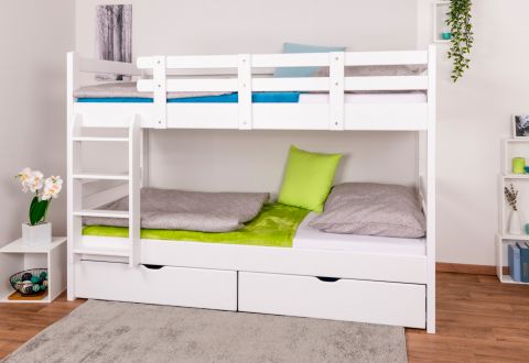 Bunk bed for adults "Easy Premium Line" K20/n incl. 2 drawers and 2 cover panels, head and foot part straight, solid beech wood white - Lying surface: 90 x 200 cm, divisible