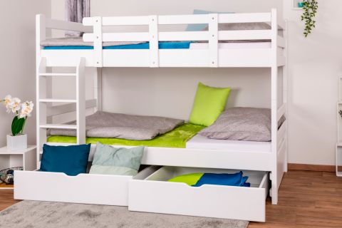 Bunk bed for adults "Easy Premium Line" K20/n incl. 2 drawers and 2 cover panels, head and footboard straight, solid beech wood white - Lying surface: 90 x 200 cm, divisible