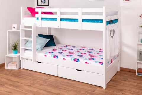 Bunk bed "Easy Premium Line" K20/n incl. 2 drawers and 2 cover panels, head and foot part straight, solid beech wood white - Lying surface: 90 x 200 cm, divisible