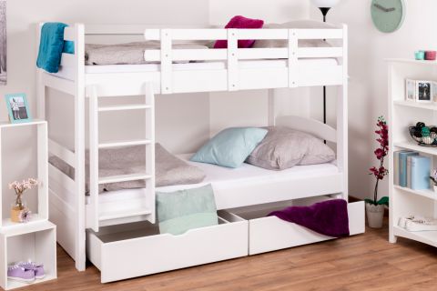 Bunk bed for adults "Easy Premium Line" K17/n incl. 2 drawers and 2 cover panels, 90 x 200 cm (w x l) solid beech wood White lacquered, divisible