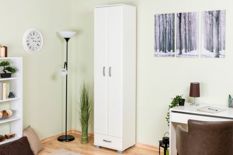 Hinged door cabinet / Wardrobe Potes 01, Colour: White - 209 x 50 x 37 cm (H x W x D)