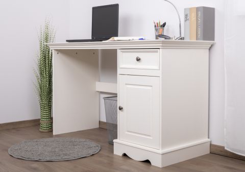 Desk Gyronde 31, solid pine wood wood wood wood wood, White lacquered - 77 x 130 x 53 cm (H x W x D)