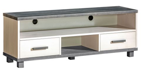 Children's room - TV base cabinet Hermann 09, colour: White Bleached / Grey, partial solid - 51 x 140 x 40 cm (H x W x D)