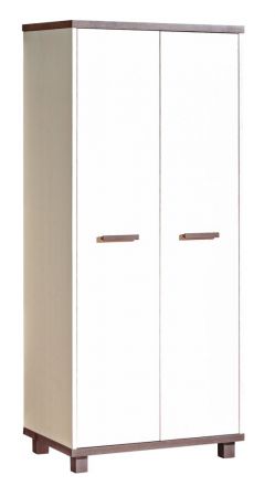 Children's room - Hinged door wardrobe / Wardrobe Hermann 02, Colour: White Bleached / Brown, partial solid wood - 181 x 80 x 51 cm (h x w x d)