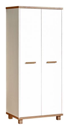 Children's room - Hinged door wardrobe / Wardrobe Hermann 02, Colour: White Bleached / Nut colours, partial solid wood - 181 x 80 x 51 cm (H x W x D)