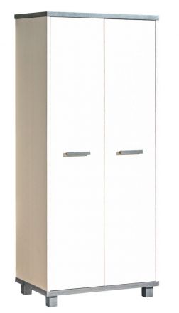 Children's room - Hinged door wardrobe / Wardrobe Hermann 02, Colour: White Bleached / Grey, partial solid wood - 181 x 80 x 51 cm (h x w x d)