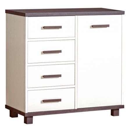 Children's room - Chest of drawers Hermann 05, Colour: White Bleached / Brown, partial solid wood - 91 x 94 x 40 cm (h x w x d)