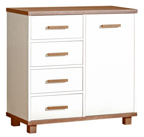 Children's room - Chest of drawers Hermann 05, Colour: White Bleached / Nut colours, partial solid wood - 91 x 94 x 40 cm (h x w x d)