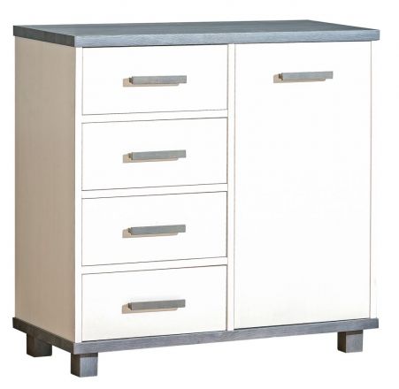 Children's room - Chest of drawers Hermann 05, Colour: White Bleached / Grey, partial solid wood - 91 x 94 x 40 cm (h x w x d)