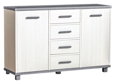 Children's room - Chest of drawers Hermann 06, Colour: White Bleached / Grey, partial solid wood - 91 x 140 x 40 cm (h x w x d)