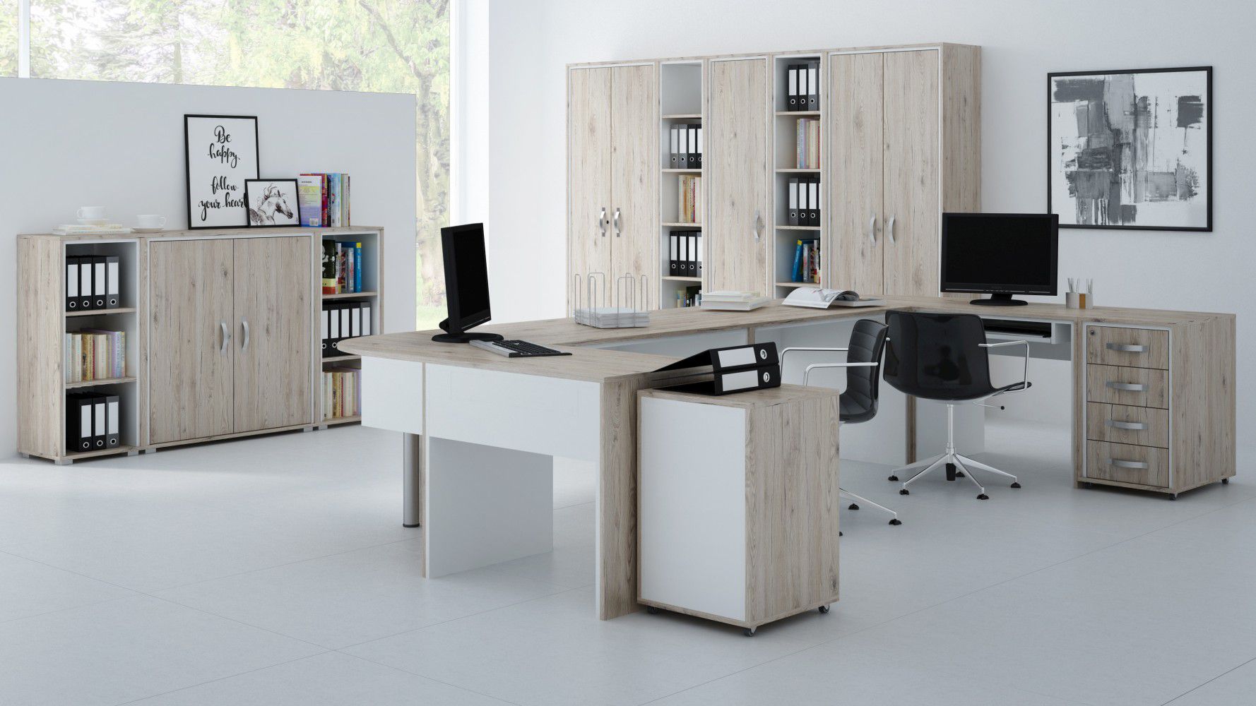 Office complete - set A Cianjur, 12 pieces, Colour: Oak / White