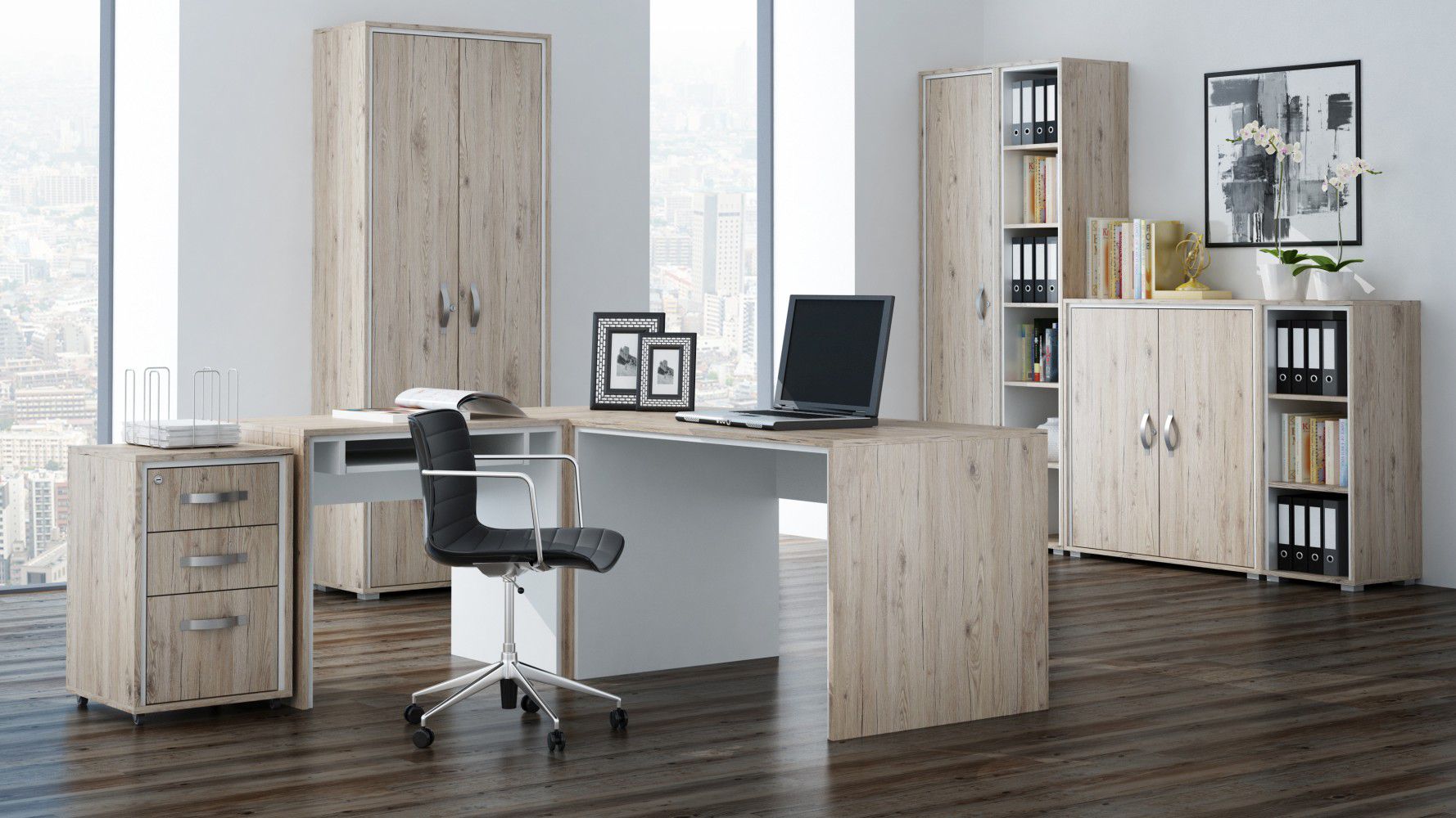 Office complete - Set B Cianjur, 7-pieces, Colour: Oak / White