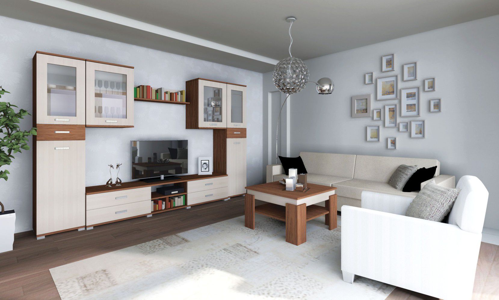 Living room complete - set A Cikupa, 6 pieces, Colour: Walnut / elm